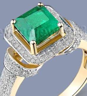 Engagement Princess 6.5mm 14kt Yellow Gold Diamond Emerald Ring