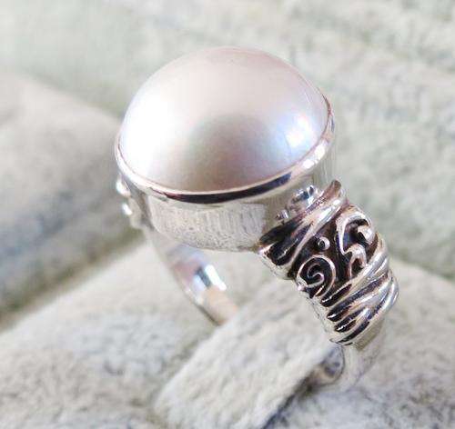 ***IN STOCK***REAL STONES!!!*** SOLID STERLING SILVER FABULOUS MABE RING SIZE 8