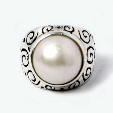 ***IN STOCK*** GORGEOUS!! SOLID STERLING SILVER BALI PEARL RING SIZE 8