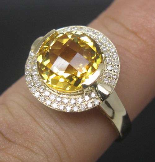 "CERTIFICATE INCLUDED!" Solid 14K Yellow Gold Natural Diamond & Ravishing Cushion Citrine Jewelry Ri