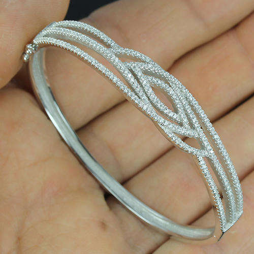 ***IN STOCK***REAL STONES!!!*** DAZZLING AAA WHITE TOPAZ STERLING 925 SILVER BANGLE SIZE 6.
