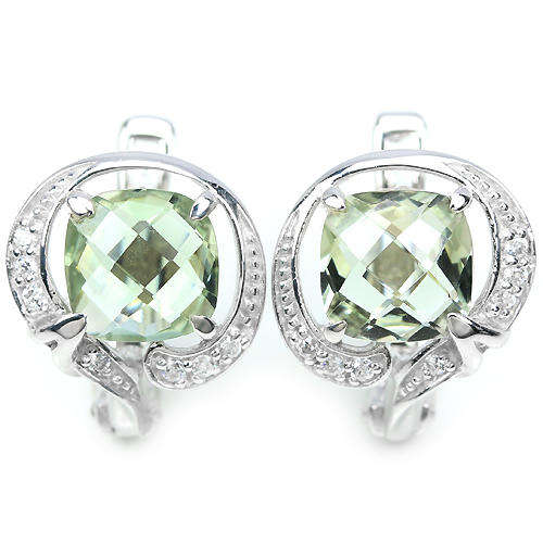 ***IN STOCK***REAL STONES!!!*** GREEN AMETHYST CHECKER BORD TABLE STERLING 925 SILVER EARRING