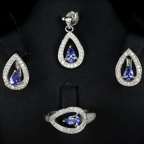 ***IN STOCK***REAL STONES!!!*** NATURAL AAA VIOLET BLUE TANZANITE STERLING 925 SILVER SET