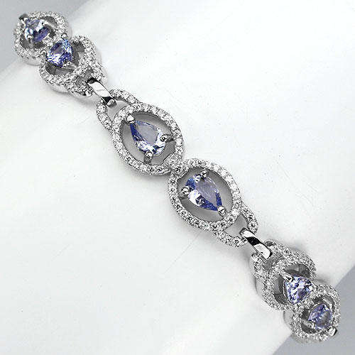 ***IN STOCK***REAL STONES!!!*** BLUE TANZANITE STERLING 925 SILVER BRACELET 8in
