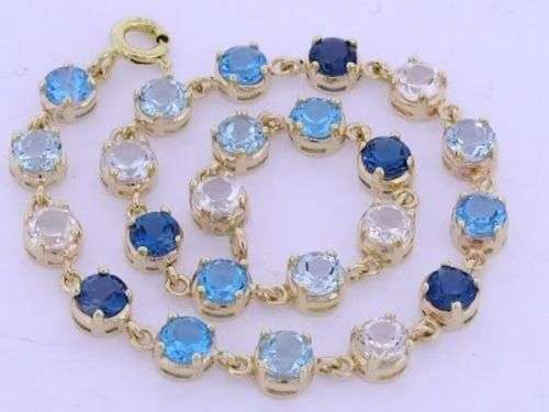 ***IN STOCK*** Genuine 9K Solid Gold NATURAL Multi-colored Topaz Line Tennis Bracelet 18.5cm