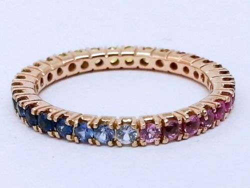 Genuine 9ct SOLID Rose Gold Natural Rainbow Sapphire FULL Eternity Ring szM