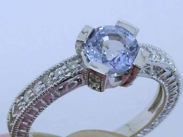 18K WHITE Gold Ceylon Sapphire Diamond Engagement Ring