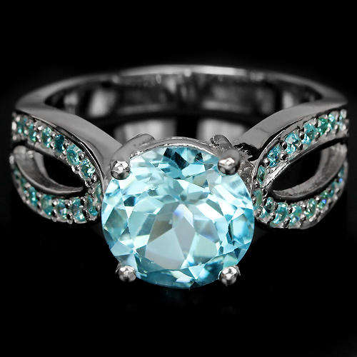 ***IN STOCK!!!***REAL STONES!!!*** SKY BLUE TOPAZ ROUND & TOPAZ STERLING 925 SILVER RING 7.5