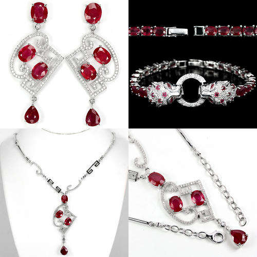 IN STOCK!! GENUINE BLOOD RED RUBY EARRING AND NECKLACE BRACELET STERLING 925 SILVER EARRING