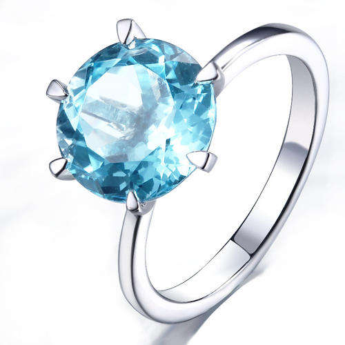 ***IN STOCK!!!***10K White Gold Round 4.81ct Solitaire Six Prongs Blue Topaz Engagement GemstoneRing