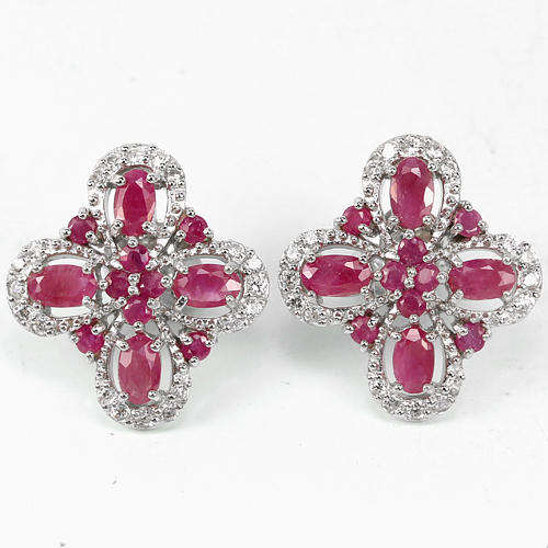 IN STOCK!! REAL STONES!! PINK RED RUBY OVAL, ROUNDSTERLING 925 SILVER EARRING