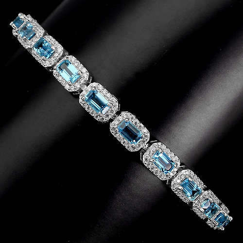 ***IN STOCK***REAL STONES!!!*** OCTAGON 5x3mm. LONDON BLUE TOPAZ STERLING 925 SILVER BRACELET