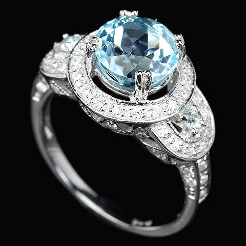***IN STOCK***REAL STONES!!!*** SKY BLUE TOPAZ ROUND STERLING 925 SILVER RING SIZE 6.75