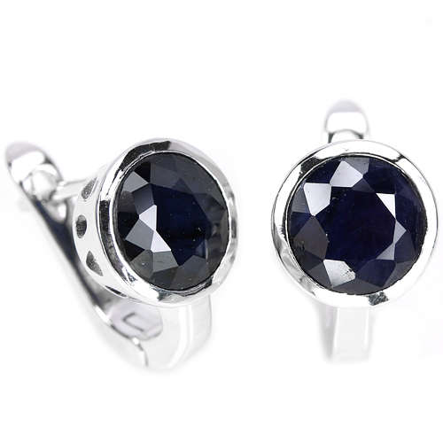 ***IN STOCK***REAL STONES!!!*** BLUE SAPPHIRE 8 MM. ROUND STERLING 925 SILVER EARRING