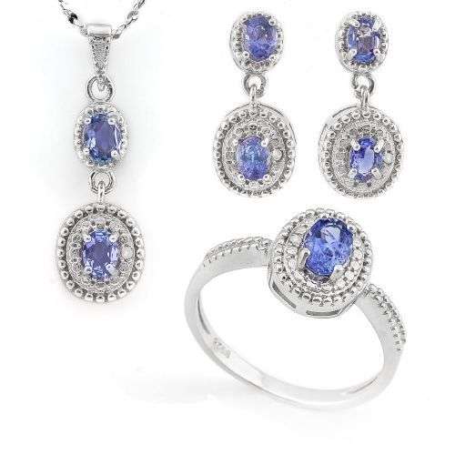 ***IN STOCK***REAL STONES!!!*** 1 1/3 CARAT (7 PCS) TANZANITE 925 STERLING SILVER SET