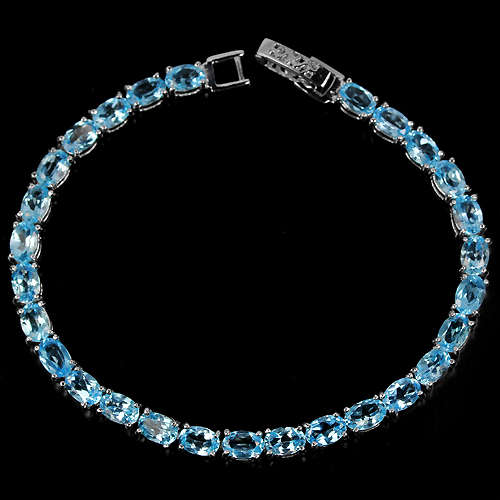 ***IN STOCK***REAL STONES!!!***  SWISS BLUE TOPAZ OVAL STERLING 925 SILVER BRACELET LENGH 7 INCH