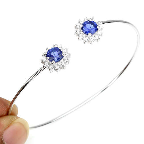 ***IN STOCK***REAL STONES!!!*** TOP RICH BLUE VIOLET TANZANITE STERLING 925 SILVER BANGLE