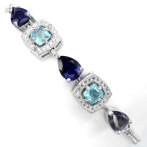 ***IN STOCK***REAL STONES!!!*** SWISS BLUE TOPAZ, IOLITE STERLING 925 SILVER BRACELET 7.5 I