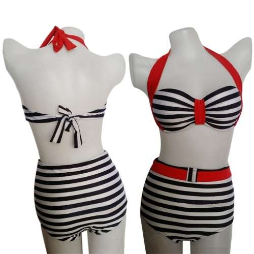 ***IN STOCK!!!***Size M Retro High Waisted Vintage Push Up Bandeau Bikini Set Swimsuits Swimwear