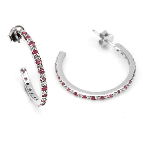 ***IN STOCK!!*** NATURAL ROUND CUT TOP RICH RED PINK RUBY STERLING 925 SILVER EARRINGS