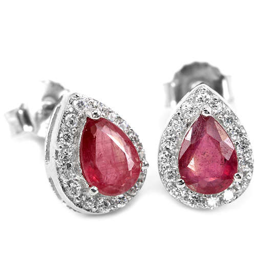 ***IN STOCK!!*** GENUINE AAA PINK RED RUBY PEAR STERLING 925 SILVER EARRING