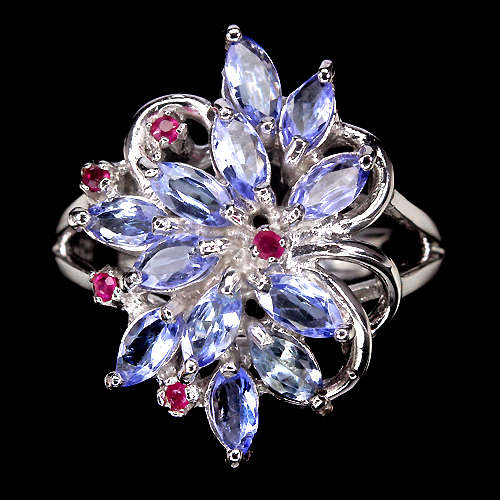 **IN STOCK!!**REAL GEMSTONES!!** GORGEOUS BLUE VIOLET TANZANITE,RED PINK RUBY STERLING 925 SILVER RI