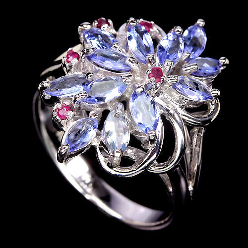 **IN STOCK!!**REAL GEMSTONES!!** GORGEOUS BLUE VIOLET TANZANITE,RED PINK RUBY STERLING 925 SILVER RI