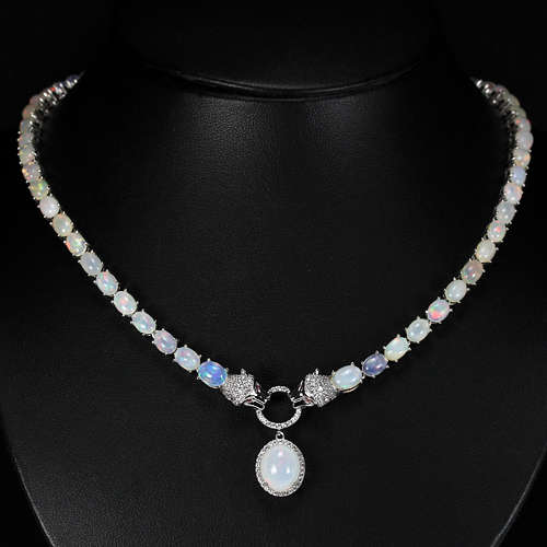 **IN STOCK!!**REAL GEMSTONES!!** RAINBOW OPAL STERLING 925 SILVER PAIR TIGER NECKLACE 18.5