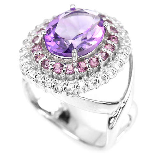 **IN STOCK!!**REAL GEMSTONES!!** PURPLE AMETHYST,RHODOLITE GARNET STERLING 925 SILVER RING 7.75