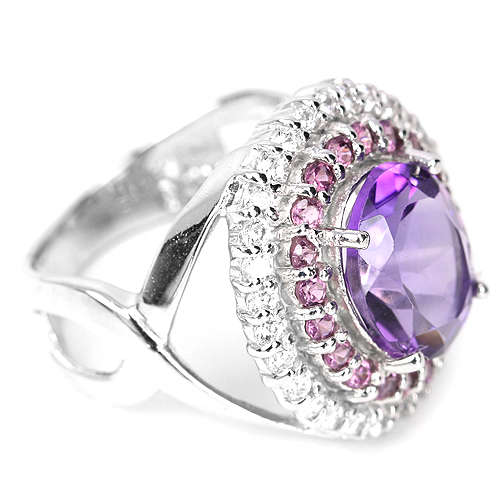 **IN STOCK!!**REAL GEMSTONES!!** PURPLE AMETHYST,RHODOLITE GARNET STERLING 925 SILVER RING 7.75