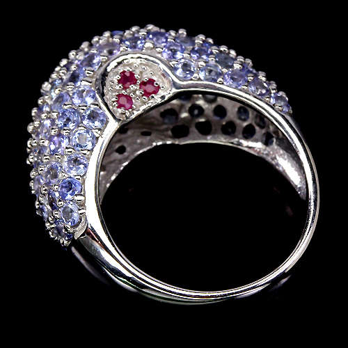 **IN STOCK!!** REAL STONES!!** TOP BLUE VIOLET TANZANITE AND RUBY SOLID STERLING 925 SILVER RING