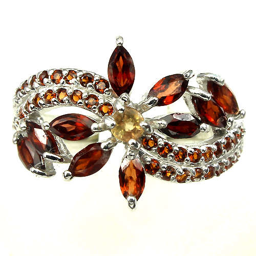 **IN STOCK!!**REAL GEMSTONES!!**  ORANGE MOZAMBIQUE GARNET-SAPPHIRE STERLING 925 SILVER RING 7.5