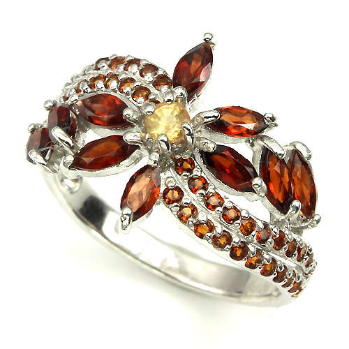 **IN STOCK!!**REAL GEMSTONES!!**  ORANGE MOZAMBIQUE GARNET-SAPPHIRE STERLING 925 SILVER RING 7.5