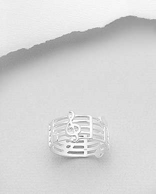 "IN STOCK!!"  Solid 925 Sterling Silver Ring Music Size 8