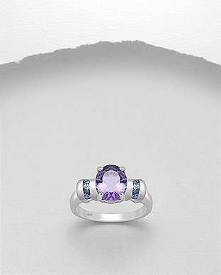 "IN STOCK!!"  Solid 925 Sterling Silver, Amethyst and Tanzanite Real Gemstone Ring Size 8