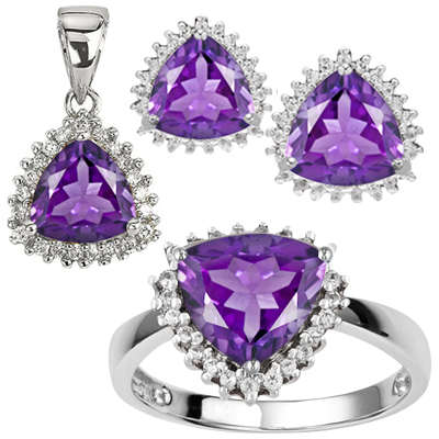 "IN STOCK!!"  PRECIOUS ! 4 2/3 CARAT AMETHYST & DIAMOND 925 STERLING SILVER SET