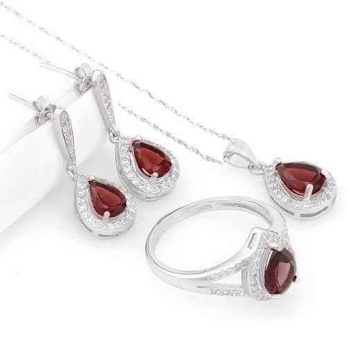 "IN STOCK!!"  MASSIVE 3 1/2 CARAT GARNET 925 STERLING SILVER SET