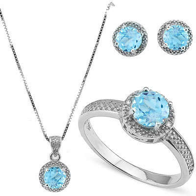 "IN STOCK!!" 4 CARAT BABY SWISS BLUE TOPAZS & GENUINE DIAMONDS 925 STERLING SILVER Size 8