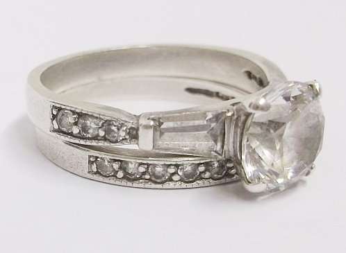 **IN STOCK!!**SOLID STERLING SILVER TWO RING SET WITH FACETED CLEAR STONES