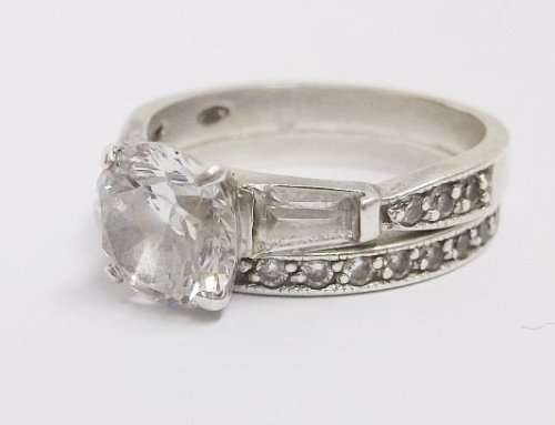 **IN STOCK!!**SOLID STERLING SILVER TWO RING SET WITH FACETED CLEAR STONES