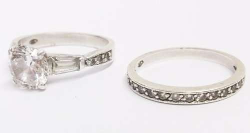 **IN STOCK!!**SOLID STERLING SILVER TWO RING SET WITH FACETED CLEAR STONES