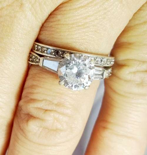 **IN STOCK!!**SOLID STERLING SILVER TWO RING SET WITH FACETED CLEAR STONES