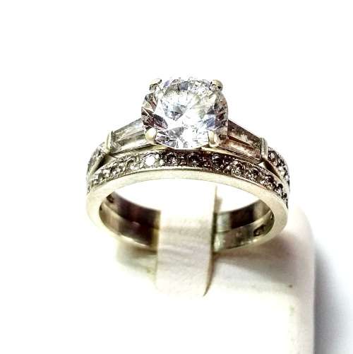 **IN STOCK!!**SOLID STERLING SILVER TWO RING SET WITH FACETED CLEAR STONES