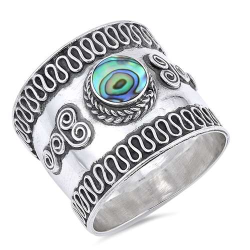 **IN STOCK!!** GORGEOUS ABALONE SOLID STERLING SILVER RING SIZE 8