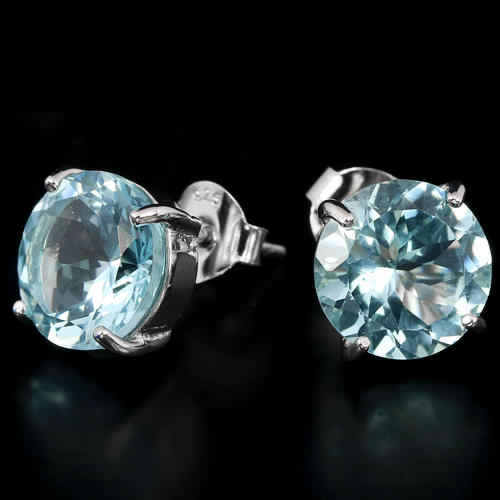 **IN STOCK!!** REAL STONES!!** GENUINE 10 MM. AAA SKY BLUE TOPAZ ROUND STERLING 925 SILVER EARRING