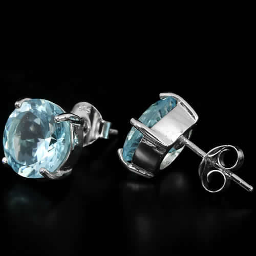 **IN STOCK!!** REAL STONES!!** GENUINE 10 MM. AAA SKY BLUE TOPAZ ROUND STERLING 925 SILVER EARRING