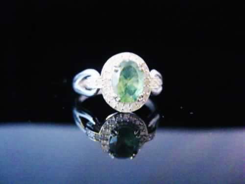 **IN STOCK!!** REAL STONES!!** 10K WHITE GOLD OVAL PERIDOT & DIAMOND RING AUGUST BIRTHSTONE .25 CTTW