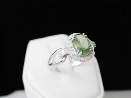 **IN STOCK!!** REAL STONES!!** 10K WHITE GOLD OVAL PERIDOT & DIAMOND RING AUGUST BIRTHSTONE .25 CTTW