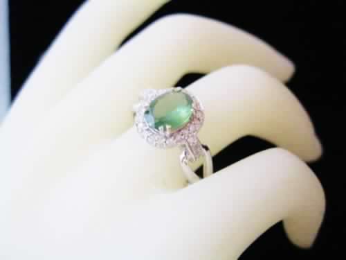 **IN STOCK!!** REAL STONES!!** 10K WHITE GOLD OVAL PERIDOT & DIAMOND RING AUGUST BIRTHSTONE .25 CTTW