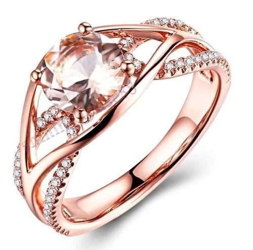 **IN STOCK!!** REAL STONES!!**Round 7mm Morganite Natural Diamonds Wedding Anniversary Fine Ring 10K